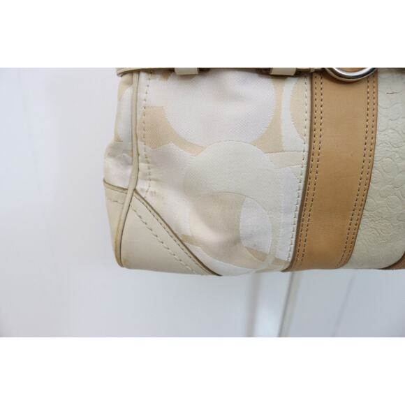 Coach Hampton Cream/White/Tan Signature Canvas and Leather Satchel Handbag 13338 - Picture 2 of 13